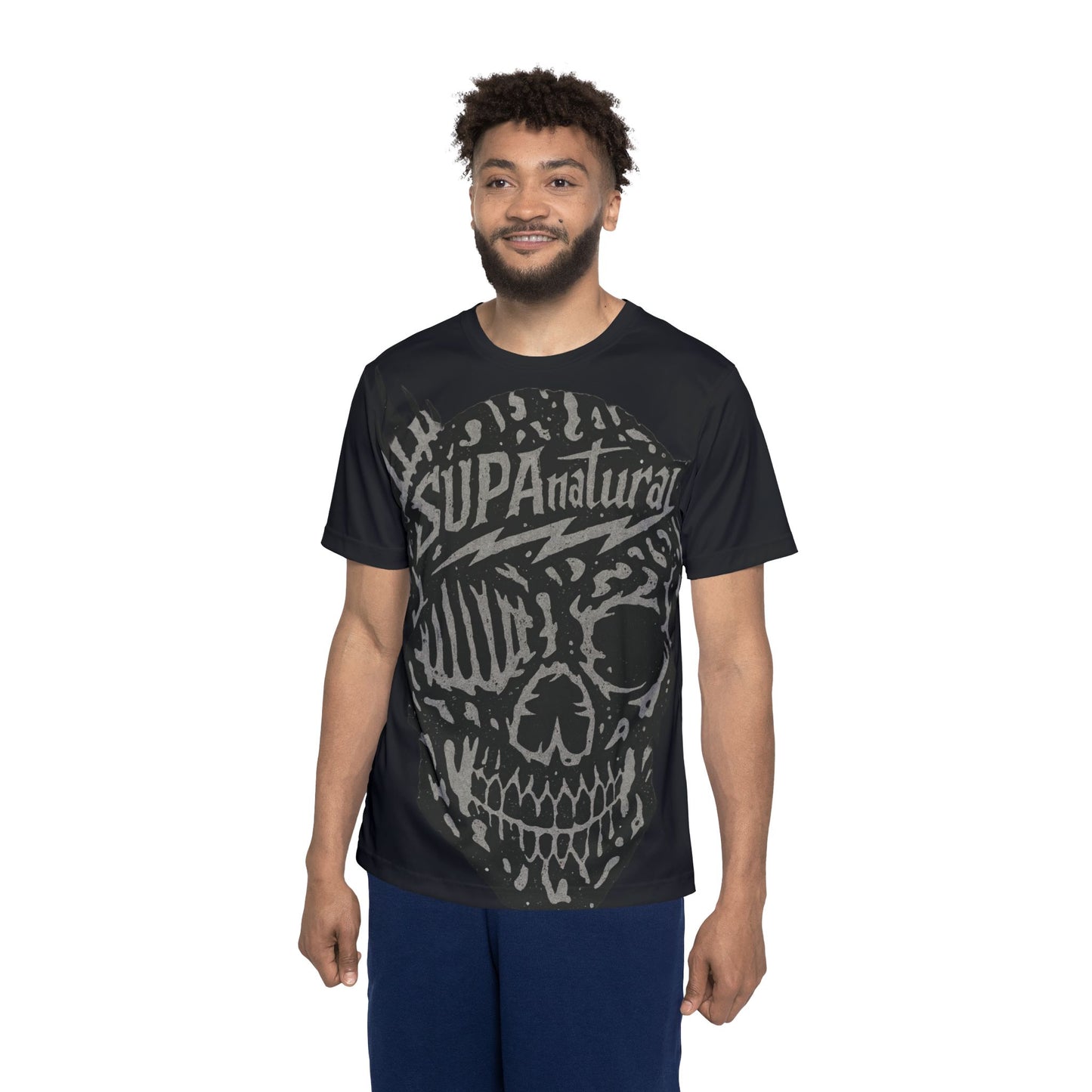 Supa Skull Men's Sports Jersey — Black Graphic Athletic Tee