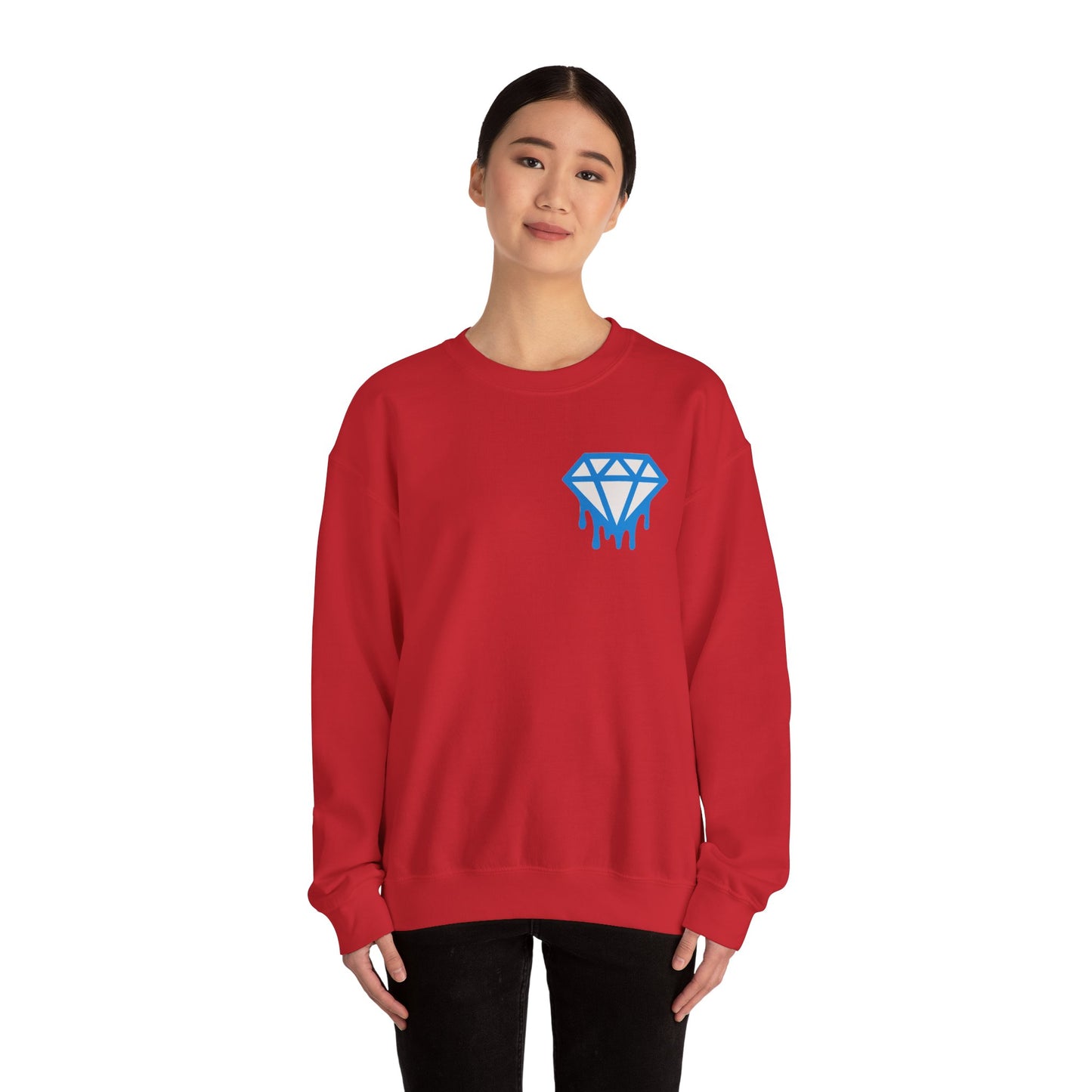 Dripping Blue Diamond Crewneck Sweatshirt — Stadium Nightscape Back Print