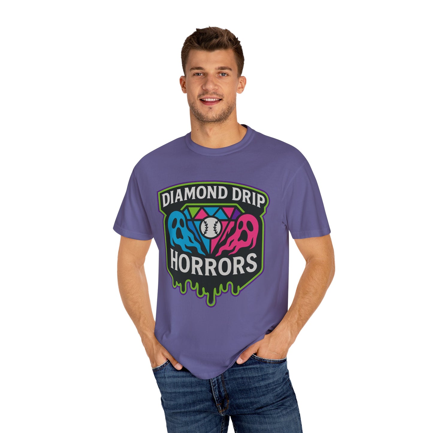 Diamond Drip Horrors Baseball T-Shirt — Fang Fielder Graphic Tee