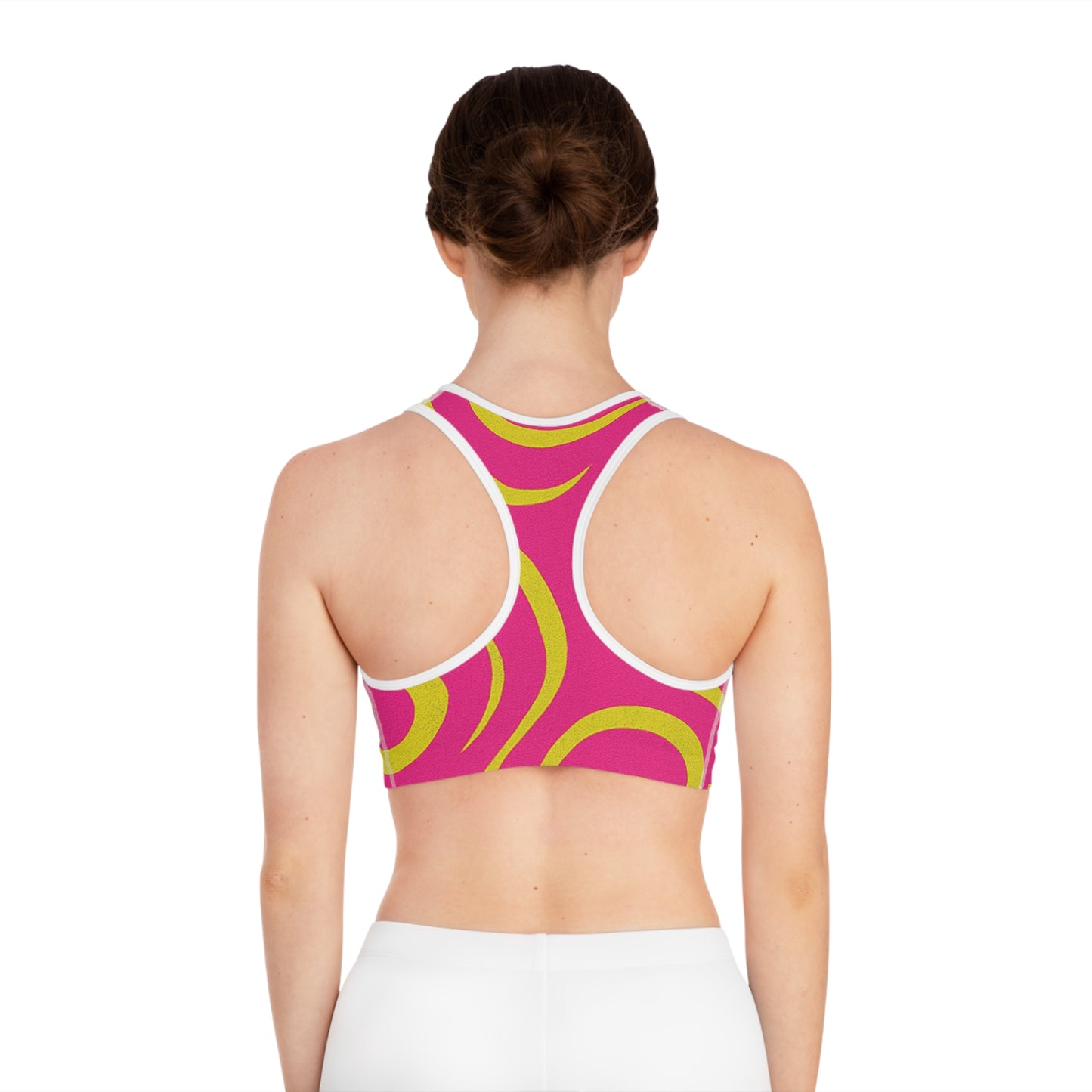 Supa Swirl Sports Bra — Pink & Yellow Retro Activewear