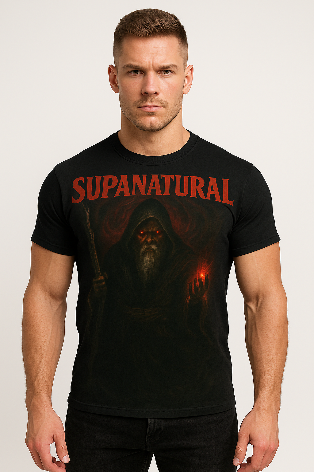 Dark Wizard Graphic Tee – "SUPANATRA" Gothic Sorcerer All-Over Print Shirt