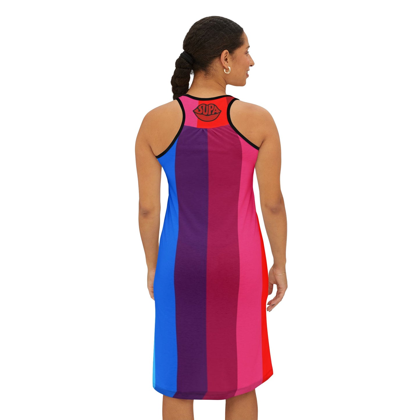 Rainbow Gradient Racerback Dress — Bold Vertical Stripes AOP