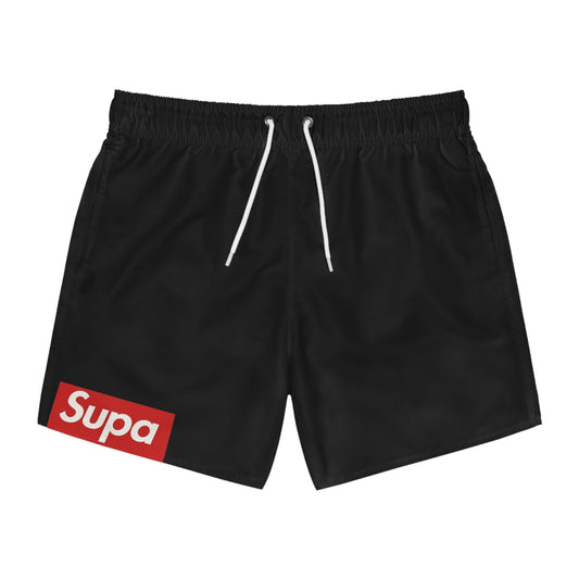 Swim Trunks — Black 'Supa' Logo Stylish Beach Shorts