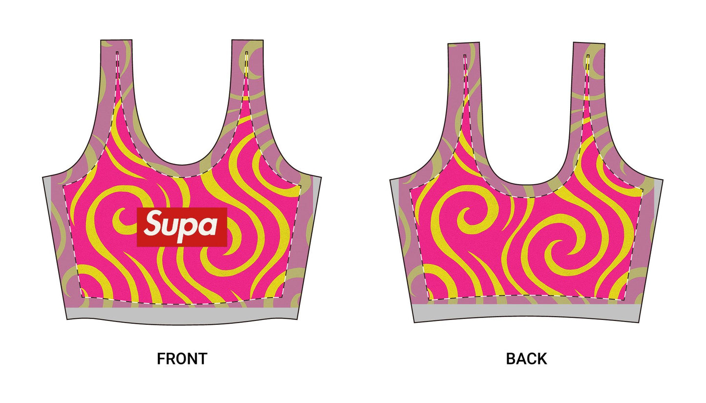 Supa Swirl Sports Bra — Pink & Yellow Psychedelic Activewear