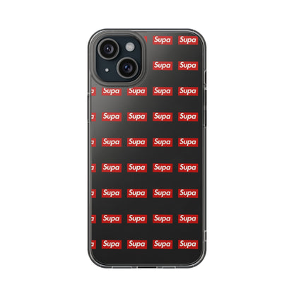Clear Impact-Resistant Phone Case — Red "Supa" Logo Pattern