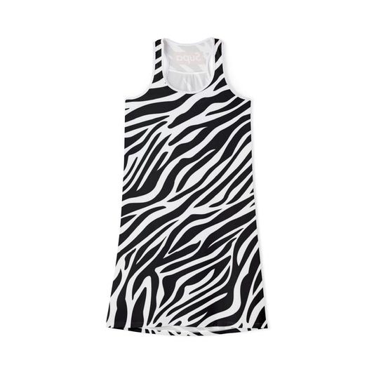 Zebra Print Racerback Dress — Black & White AOP Summer Dress