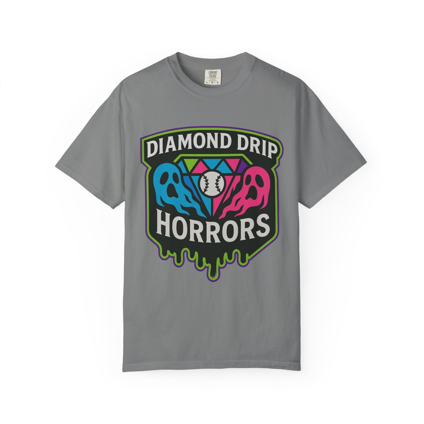 Diamond Drip Horrors T-Shirt — Retro Baseball Horror Graphic Tee