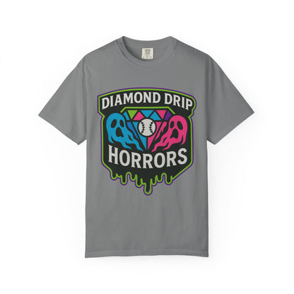 Diamond Drip Horrors T-Shirt — Retro Baseball Horror Graphic Tee