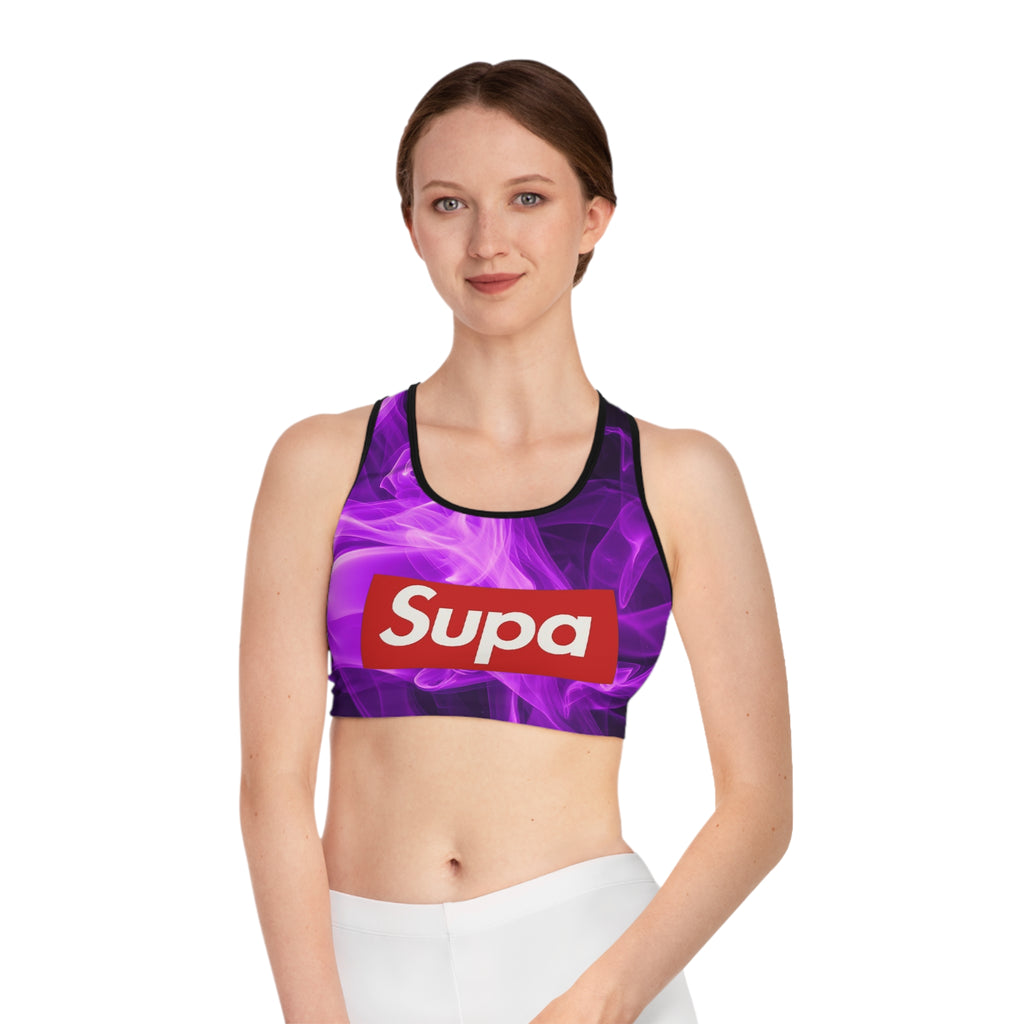 Purple Smoke 'Supa' Sports Bra — Bold All-Over Print Activewear