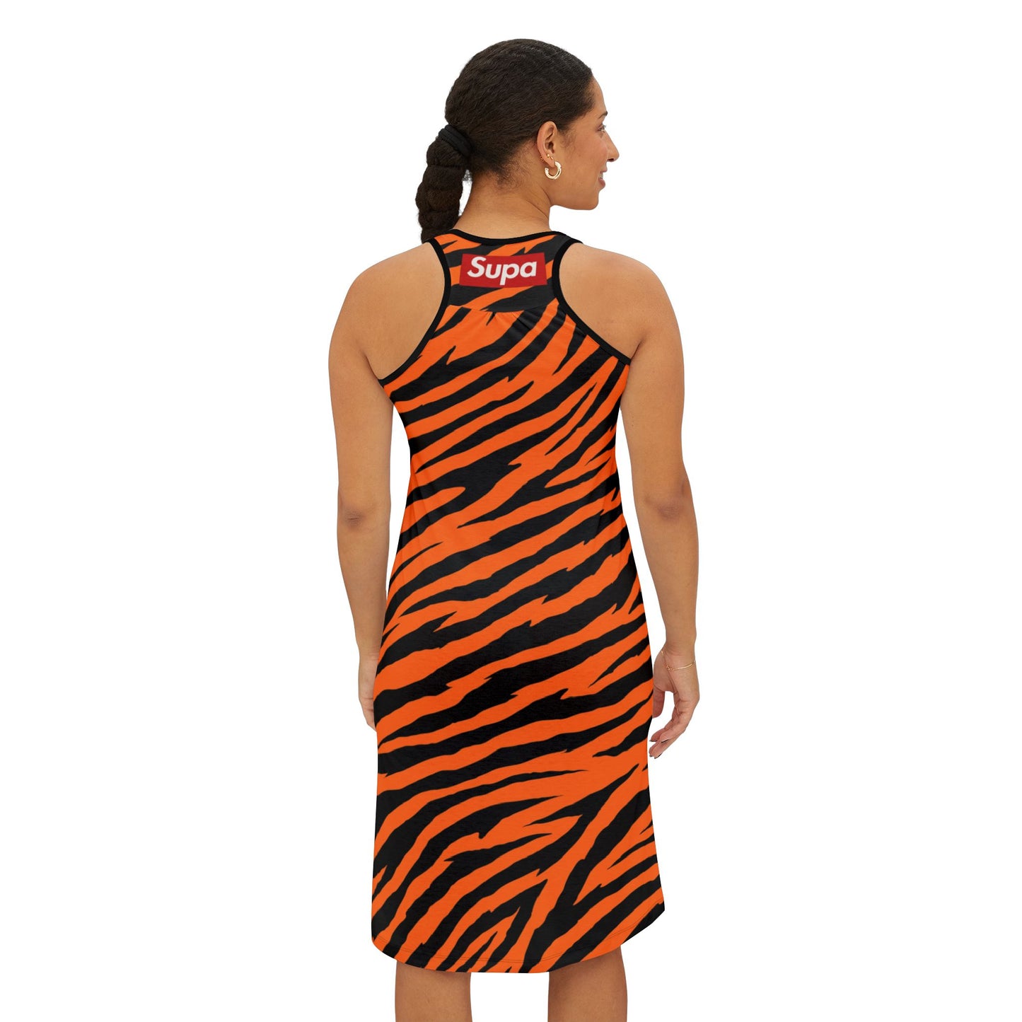 Tiger Stripe Racerback Dress – Bold Orange Animal Print AOP