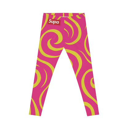 Spiral Pop Women's Leggings — Pink & Lime Swirl All-Over Print