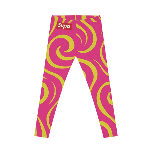 Spiral Pop Women's Leggings — Pink & Lime Swirl All-Over Print