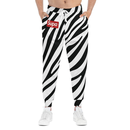 Zebra Print Athletic Joggers — Black & White AOP Sweatpants with "Supa" Accent