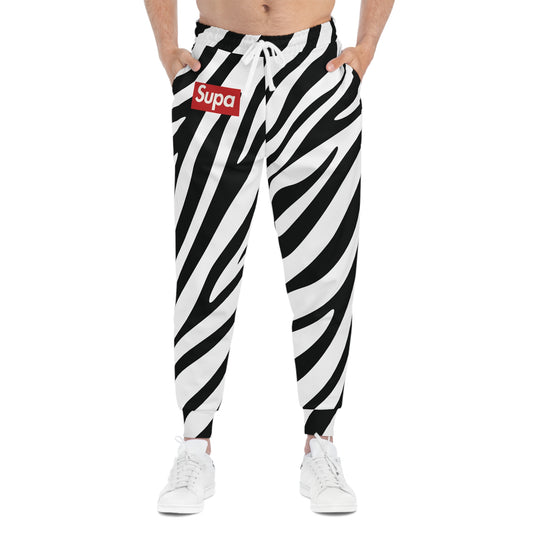Zebra Print Athletic Joggers — Black & White AOP Sweatpants with "Supa" Accent