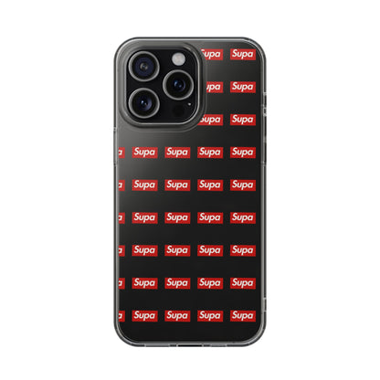 Clear Impact-Resistant Phone Case — Red "Supa" Logo Pattern