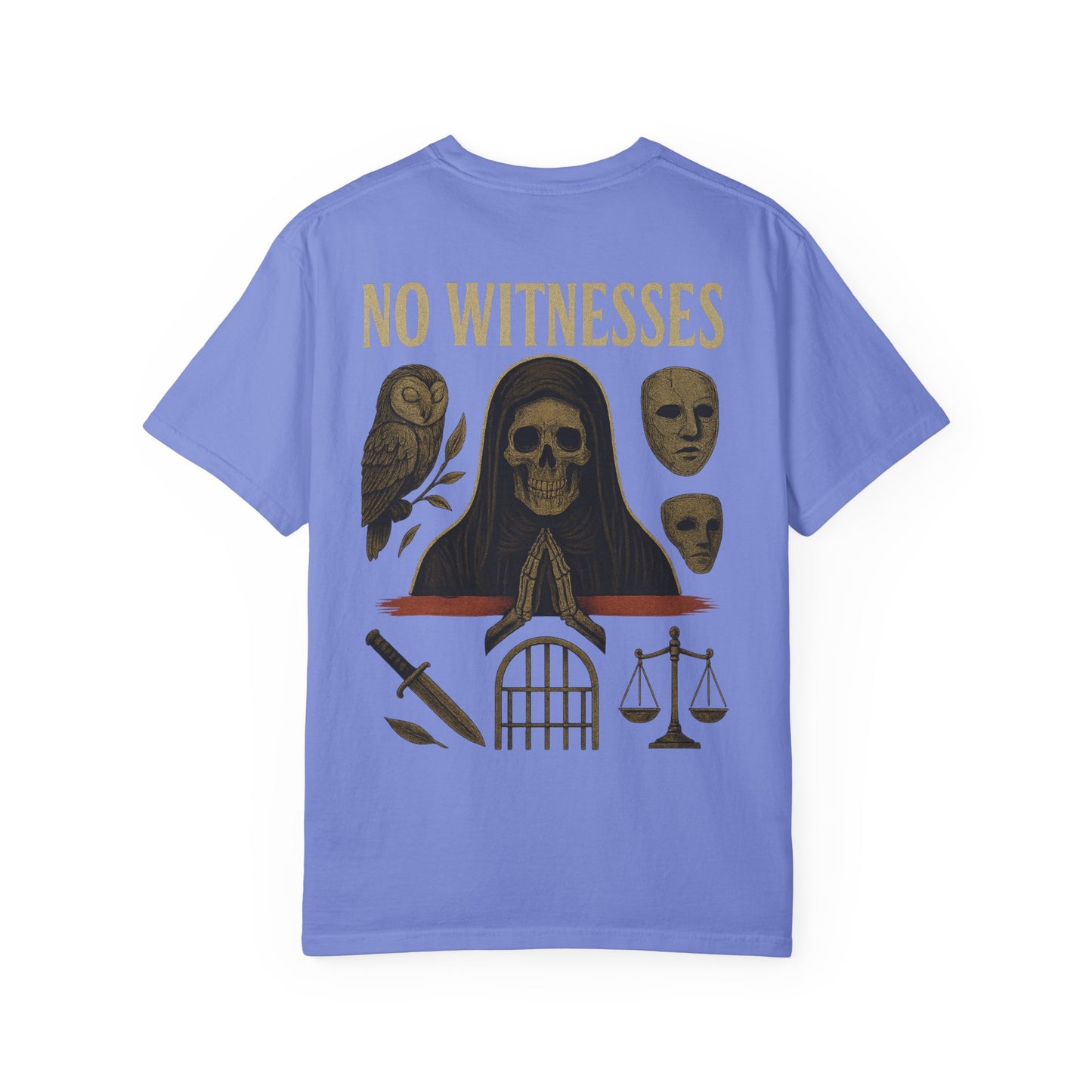 No Witnesses Graphic T-Shirt — 'Supa' Chest Logo, Gothic Skull Back Art