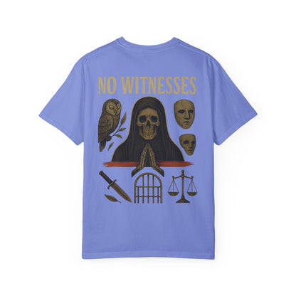 No Witnesses Graphic T-Shirt — 'Supa' Chest Logo, Gothic Skull Back Art