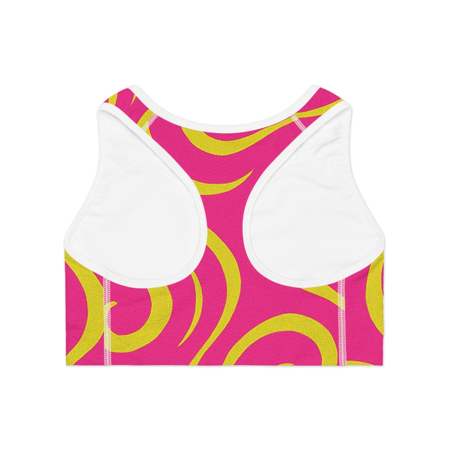 Supa Swirl Sports Bra — Pink & Yellow Retro Activewear
