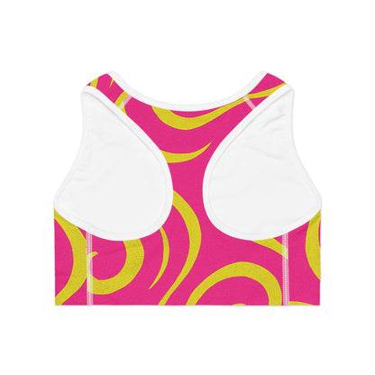 Supa Swirl Sports Bra — Pink & Yellow Retro Activewear