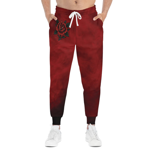 Red Rose Athletic Joggers — Floral Burgundy AOP Sweatpants