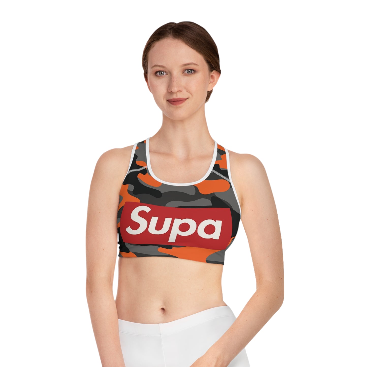 Orange Camo "Supa" Sports Bra — Bold Streetwear Activewear