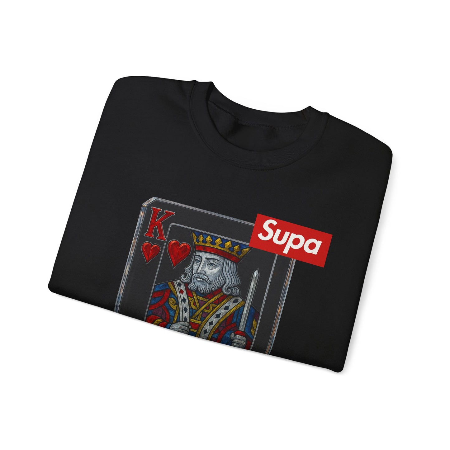 King of Hearts Crewneck Sweatshirt — 'Supa' Card Graphic with Crowned Ruby Heart
