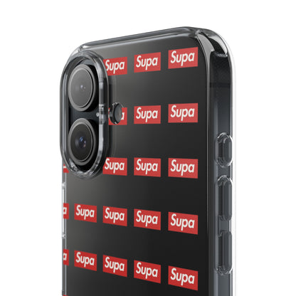 Clear Impact-Resistant Phone Case — Red "Supa" Logo Pattern