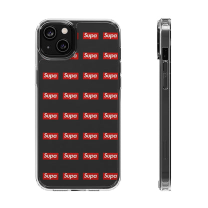 Clear Impact-Resistant Phone Case — Red "Supa" Logo Pattern