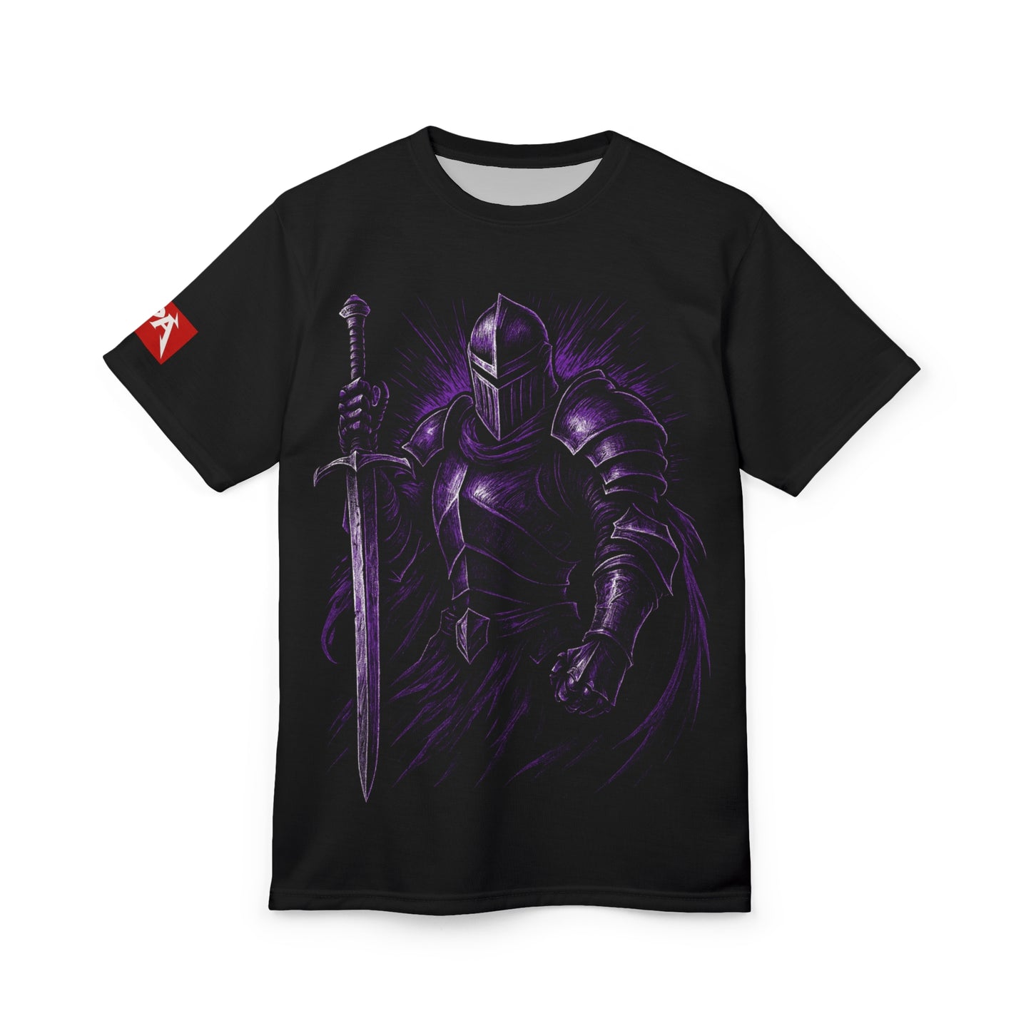 Knight Armor Graphic Tee — Purple Dark Fantasy Sword T‑Shirt