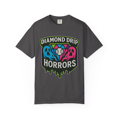 Diamond Drip Horrors T-Shirt — Retro Baseball Horror Graphic Tee