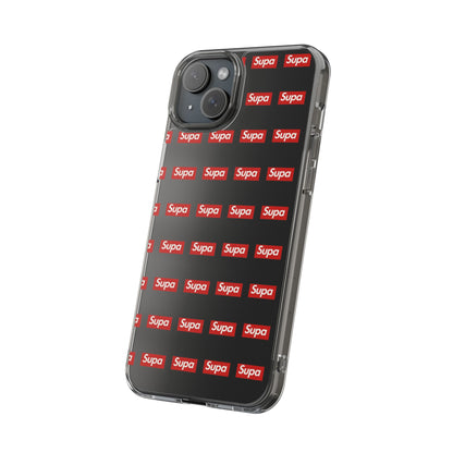 Clear Impact-Resistant Phone Case — Red "Supa" Logo Pattern