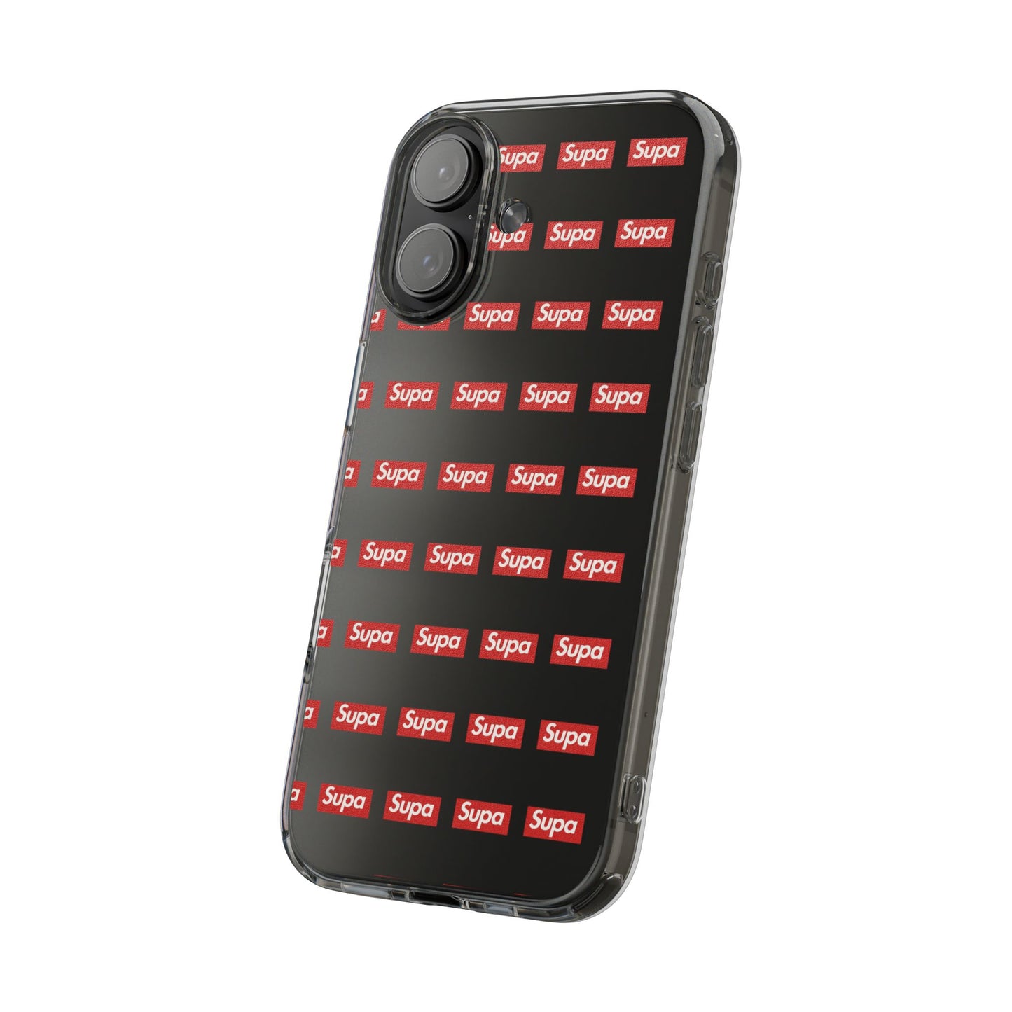 Clear Impact-Resistant Phone Case — Red "Supa" Logo Pattern