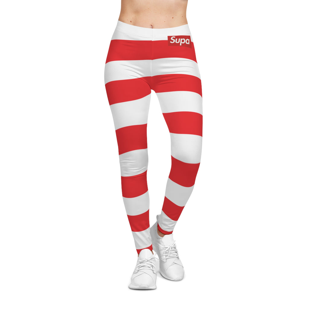 Red & White Striped Women's Leggings — Bold Candy Cane Stripe Pattern