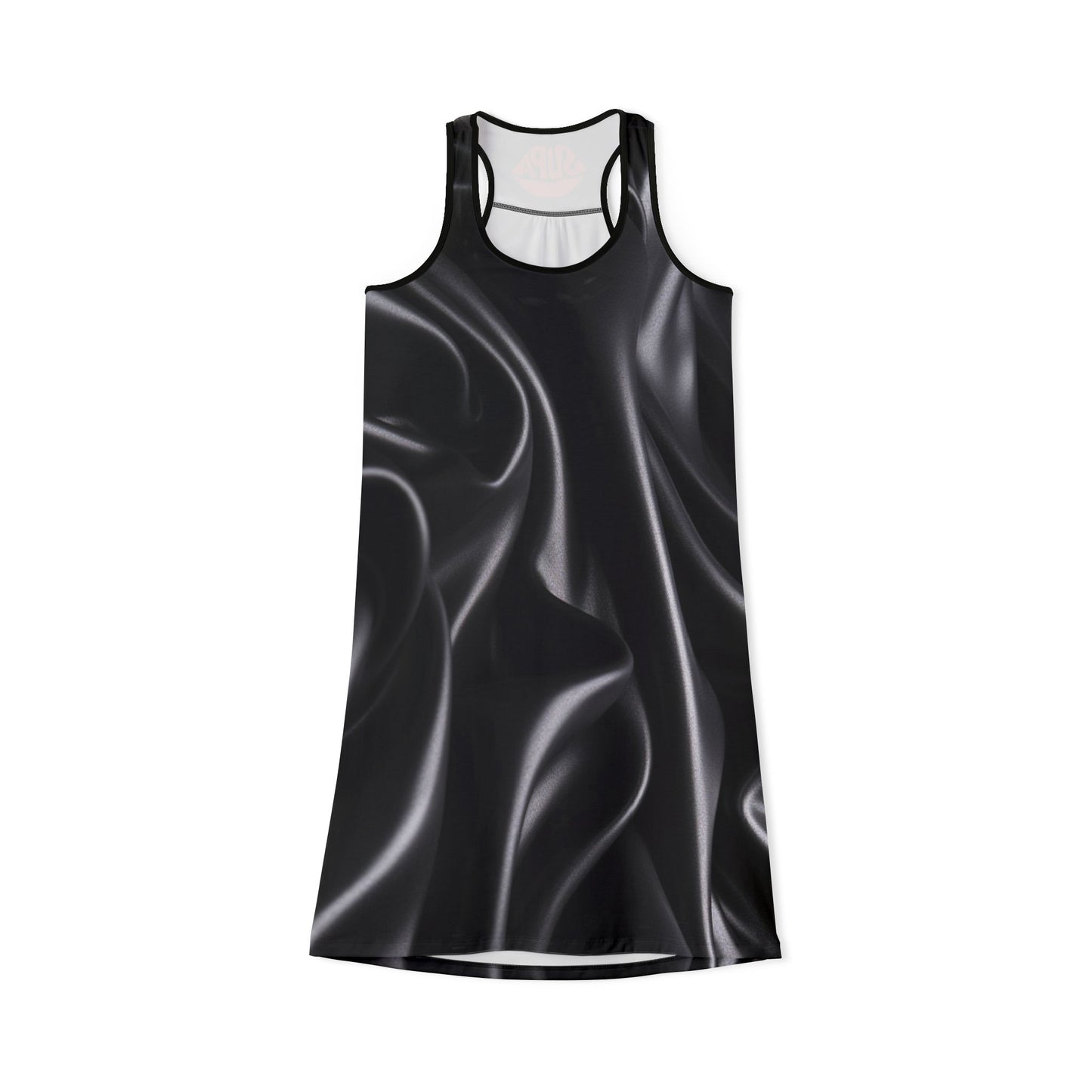 Satin-Effect Racerback Dress — Black Liquid Silk Print