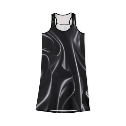 Satin-Effect Racerback Dress — Black Liquid Silk Print
