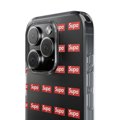 Clear Impact-Resistant Phone Case — Red "Supa" Logo Pattern