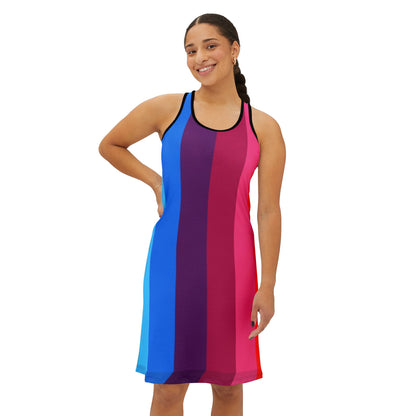 Rainbow Gradient Racerback Dress — Bold Vertical Stripes AOP