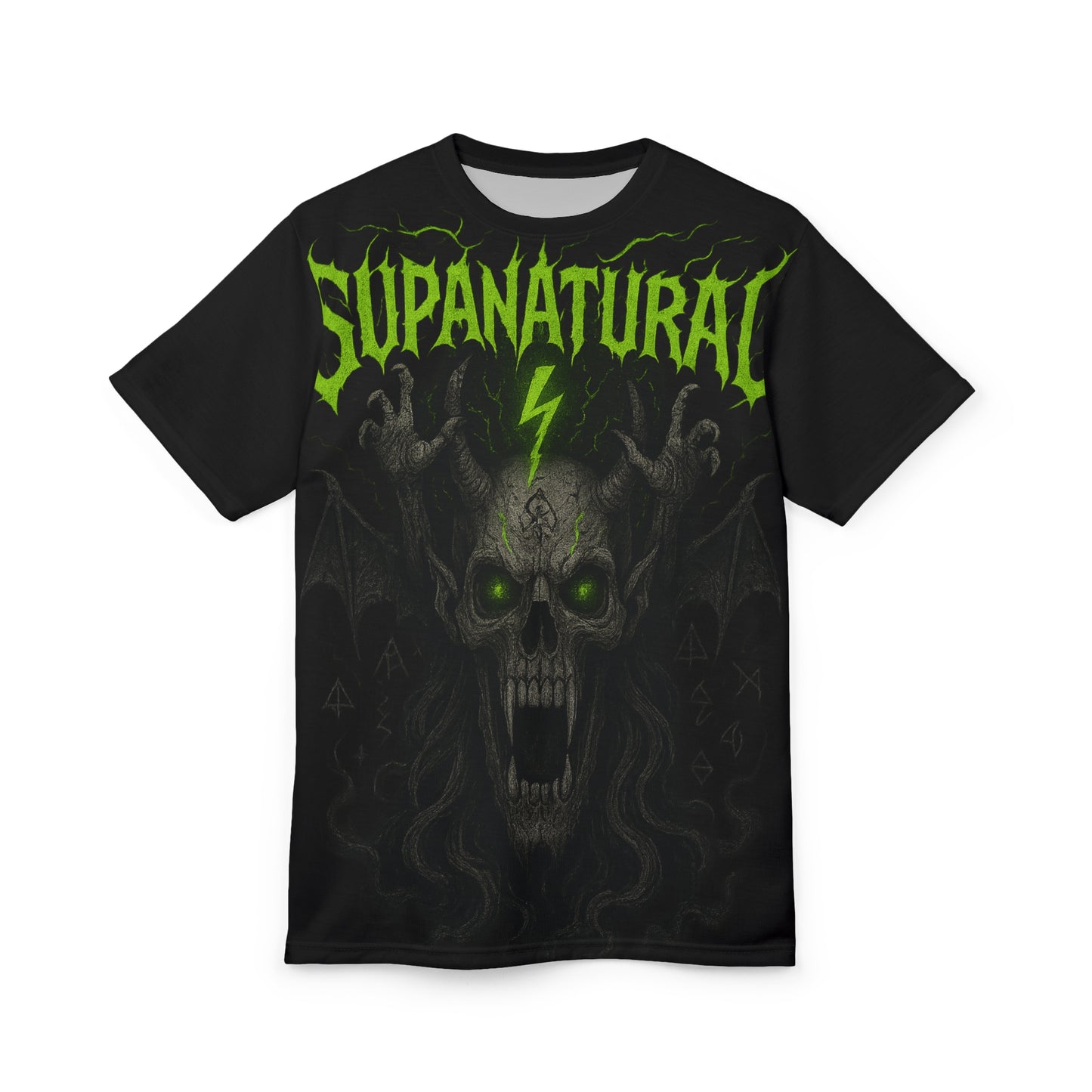 Supanatural Skull Tee — Neon Green Horror Graphic T-Shirt