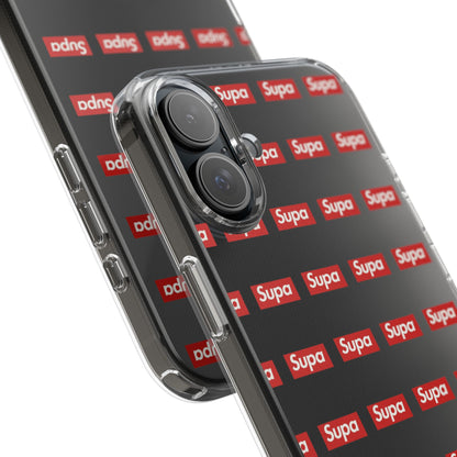 Clear Impact-Resistant Phone Case — Red "Supa" Logo Pattern