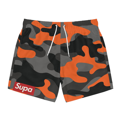 Camo Swim Trunks — Orange & Gray All-Over Print