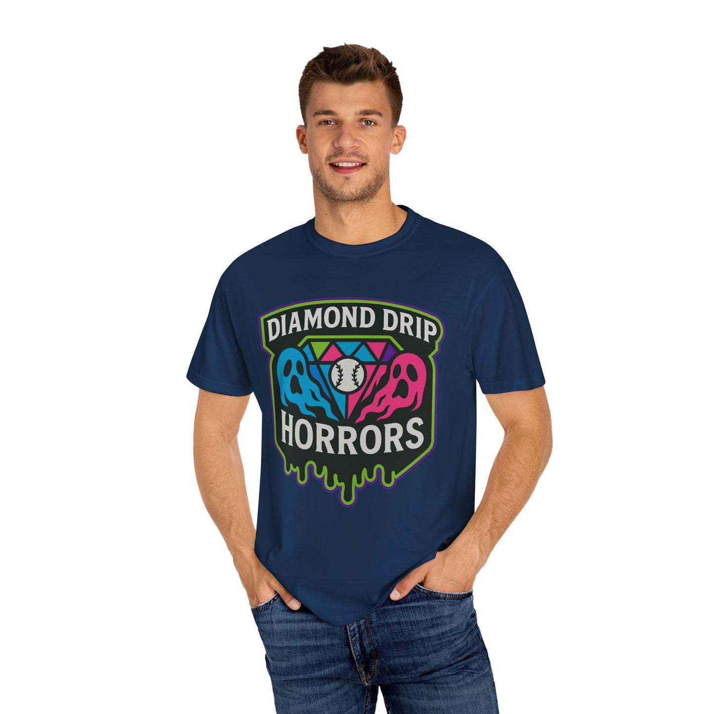 Diamond Drip Horrors Baseball T-Shirt — Fang Fielder Graphic Tee