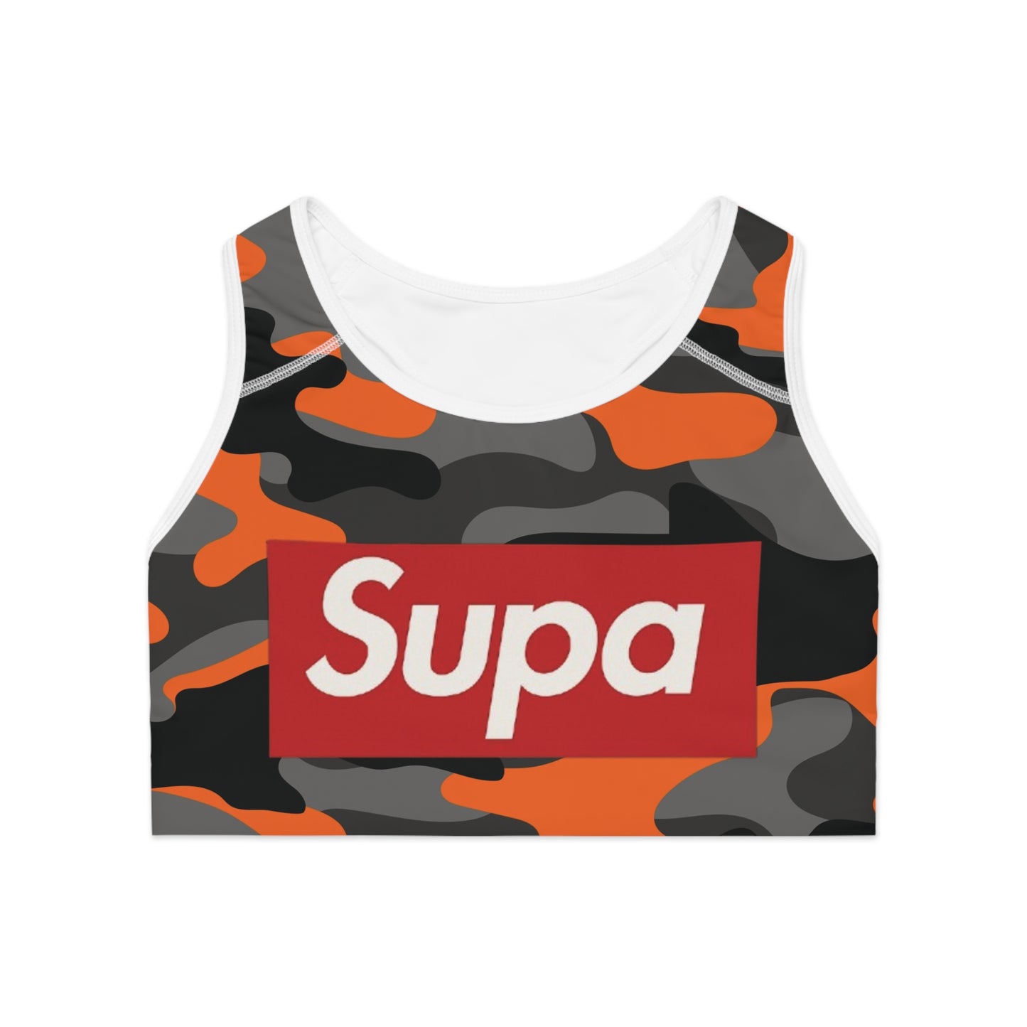 Orange Camo "Supa" Sports Bra — Bold Streetwear Activewear