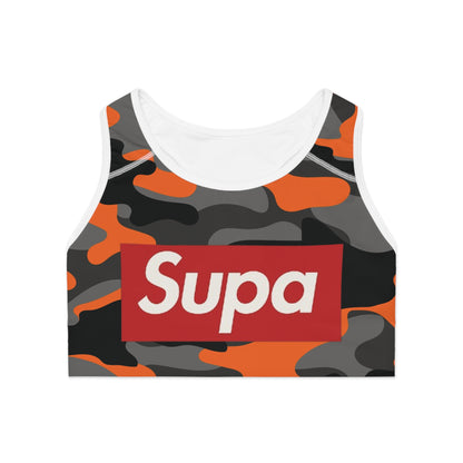 Orange Camo "Supa" Sports Bra — Bold Streetwear Activewear