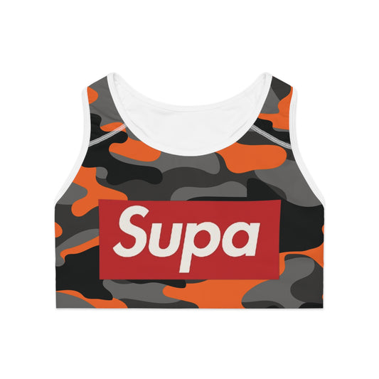 Orange Camo "Supa" Sports Bra — Bold Streetwear Activewear