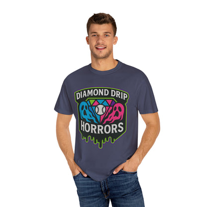 Diamond Drip Horrors T-Shirt — Retro Baseball Horror Graphic Tee