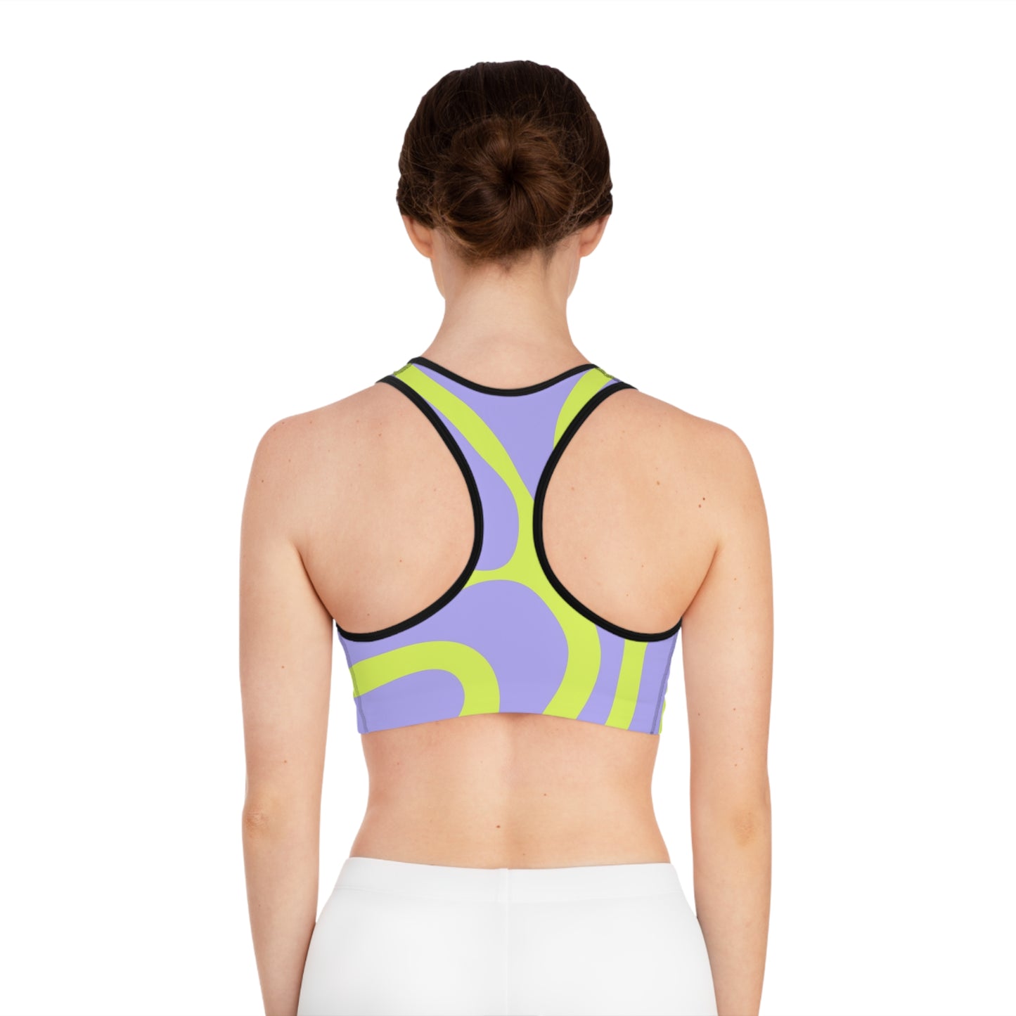 Neon Swirl Sports Bra — Purple & Lime Abstract Activewear