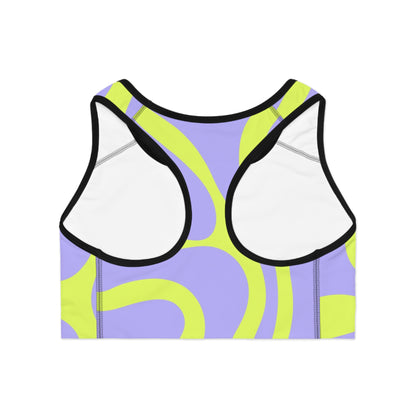 Neon Swirl Sports Bra — Purple & Lime Abstract Activewear
