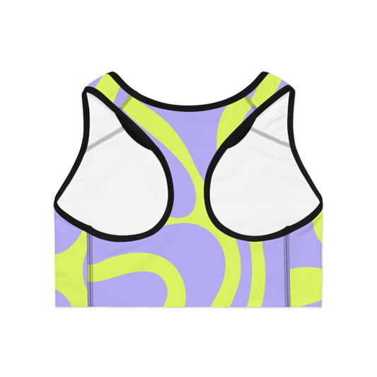 Neon Swirl Sports Bra — Purple & Lime Abstract Activewear