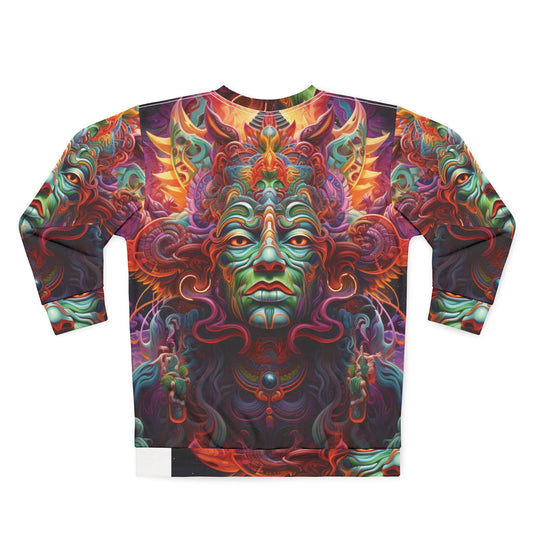Psychedelic Tribal Spirit Sweatshirt – Vibrant Mystic Face All-Over Print