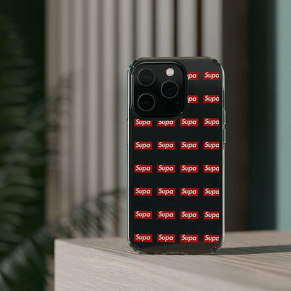 Clear Impact-Resistant Phone Case — Red "Supa" Logo Pattern